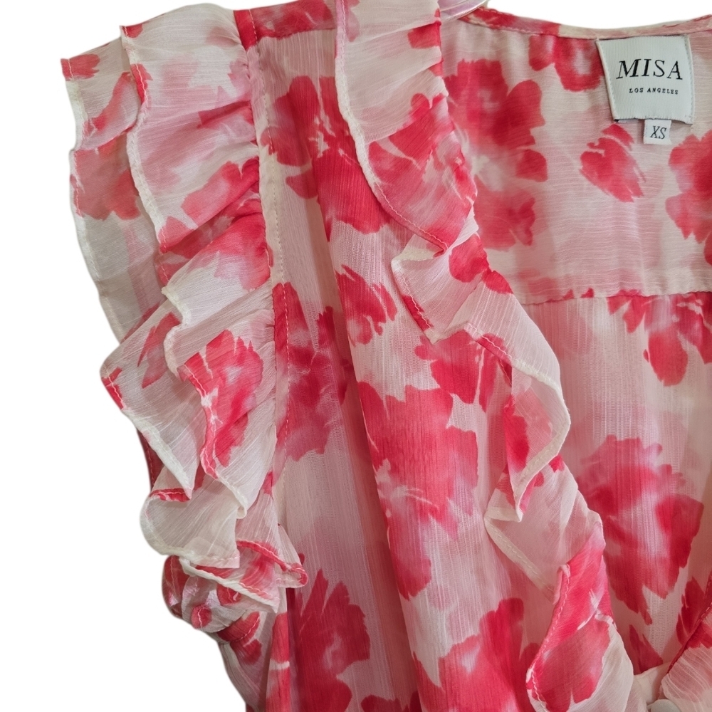 Misa LA Dakota Chiffon Floral Midi Dress XS Hi Lo Assymetrical Hem - Picture 6 of 13